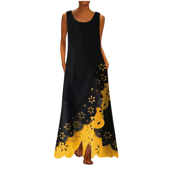 MAXIORILL maxi dress S 5XL woman богемное платье платье bohemian платье женское summer Sleeveless Print Round Neck beach dress|Dresses