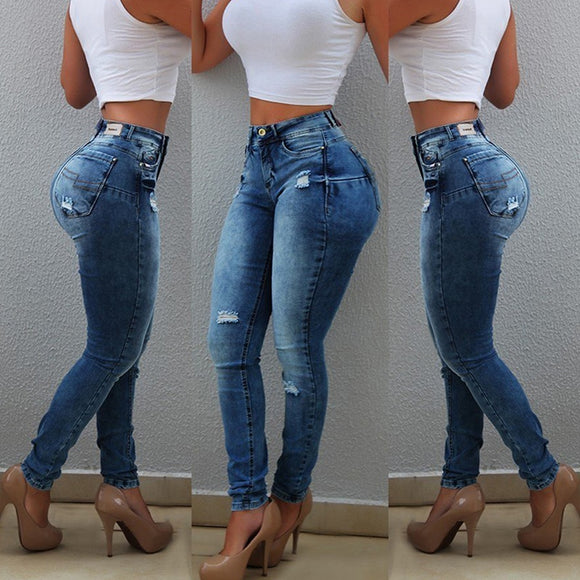 Sexy high Waist Jeans Woman Peach Push Up Hip Skinny Denim Pant Boyfriend Jean For Women Elastic Leggings blue Ripped jeans D30|Jeans|